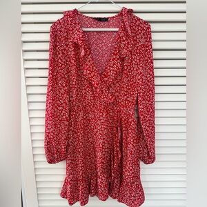 Dynamite Red Floral Long Sleeve Dress